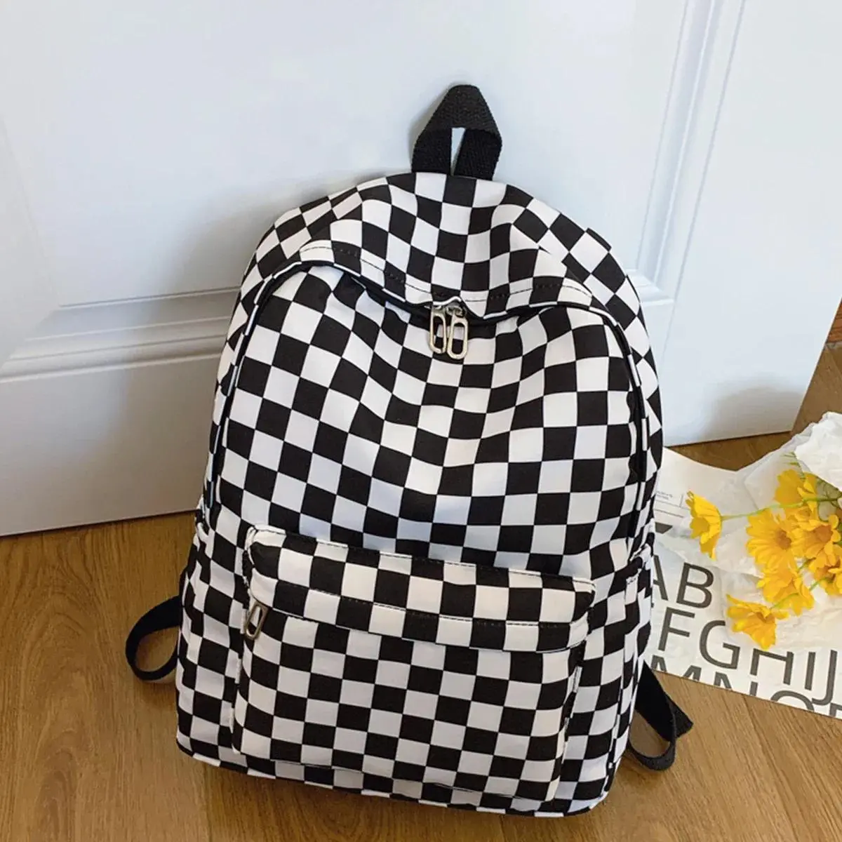 Women's Checkered Print Checkerboard Laptop Backpack & Crossbody Set - Multi-Pocket, Adjustable Straps, Campus Commute Essentials