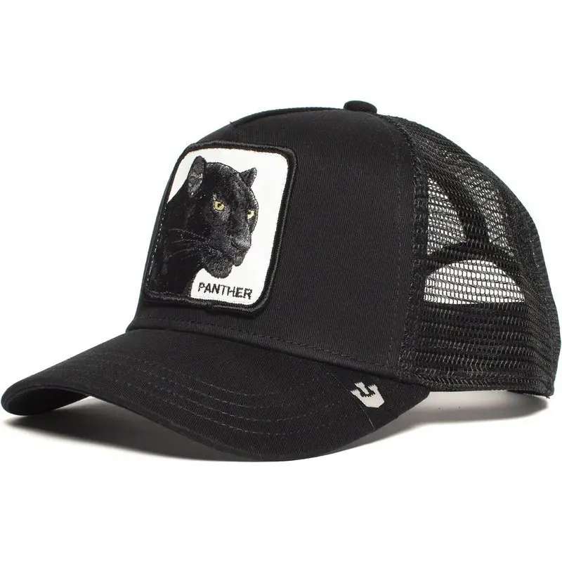 Animal Baseball Cap Cartoon Mesh Embroidery Truck Driver Cap Black Panther Tiger Wolf Mesh Cap Solar Fan Outdoor Fishing Hat helmet liner skull cap cycle spider web sport neck flap windproof cold one-piece pullover hat casual sporty sensitive skin cap men