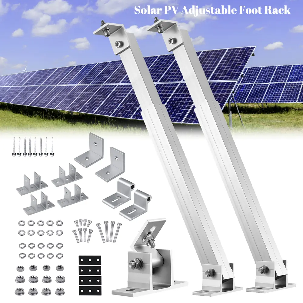 Pair Solar Panel RV Tilt Mount Brackets Kit Fixing Wall Roof Adjustable Frame, Photovoltaic Installation Brackets with Adjustable Lifting Brackets & Front/Rear Feet - Heavy-Duty Aluminum Alloy 15°-30° Angle Adjustment