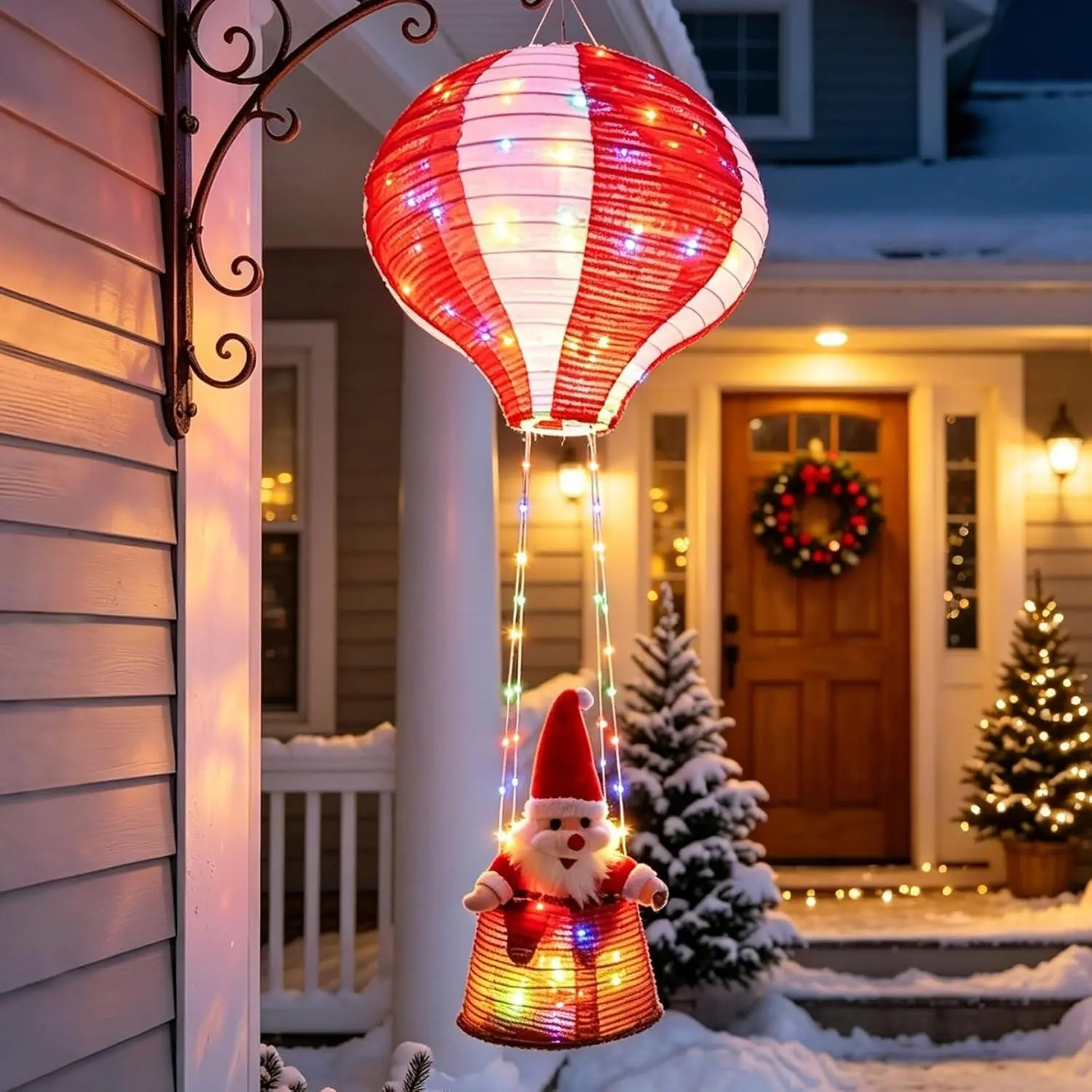 Christmas Hot Air Balloon Lantern, Battery-Powered Santa Lantern, 8 Light Modes, Indoor Outdoor Holiday Decor, Light Up Christmas Decor, Christmas Gift, Women's Gift, Electronic Lights