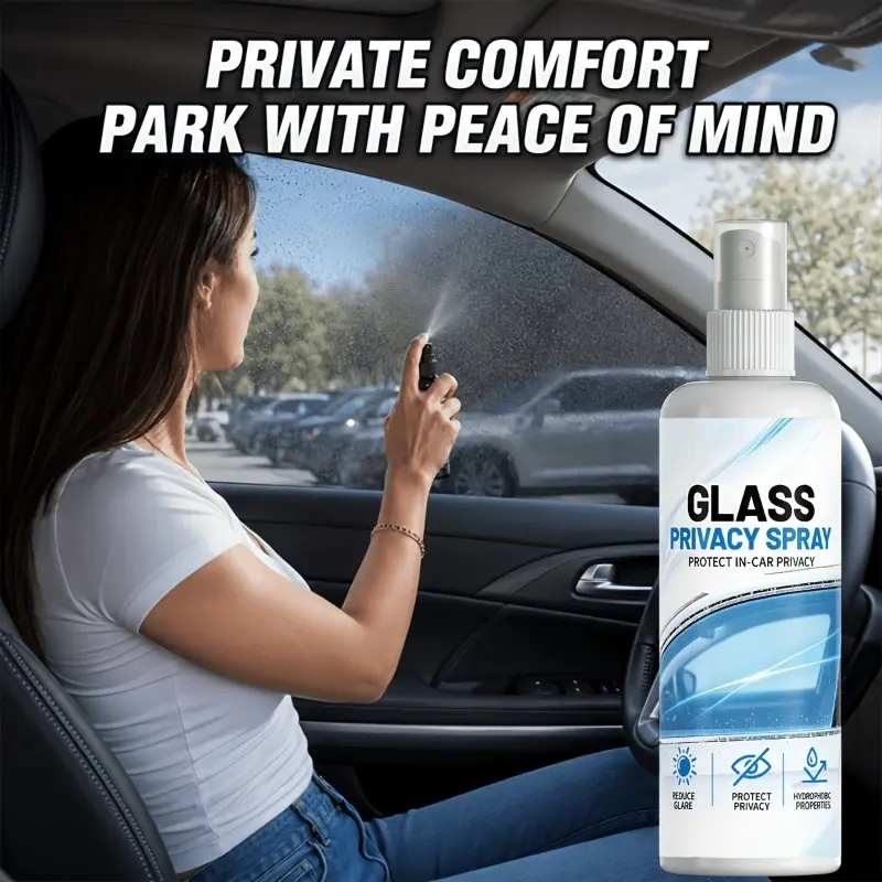 Night parking window privacy film can reduce visibility inside the car, and cleaning agent for the surface of the side rear window glass