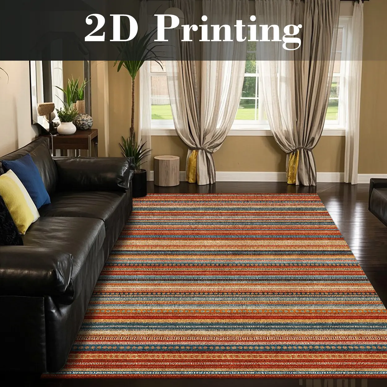 Local Delivery, Multiple Sizes Washable Non Slip Striped Area Rug for Living Room, Modern Multicolor Stripe Style Rug