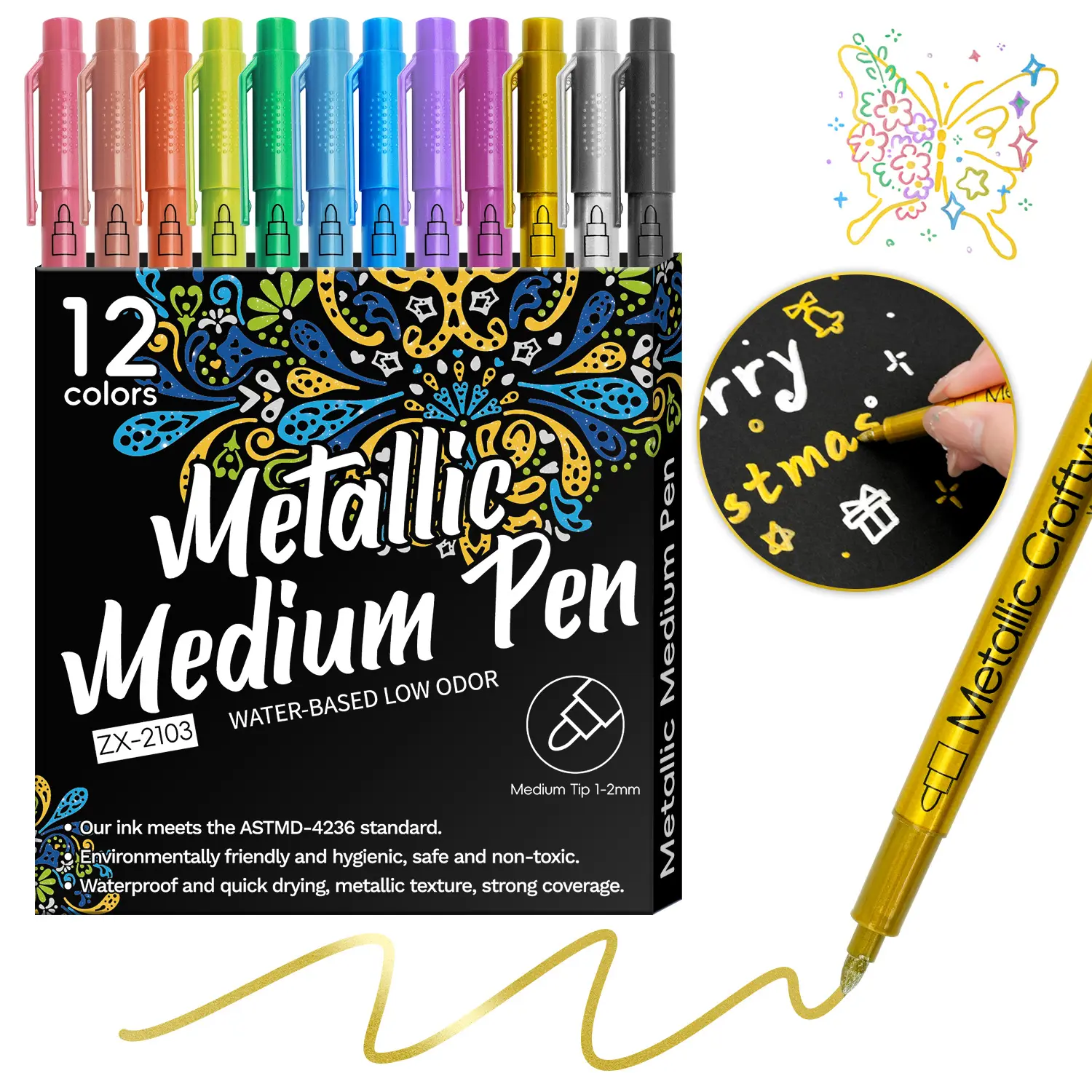 12-Color Metal Marker Pen, Fast-Drying, Non-Fading, DIY Craft, Toy Coloring, Glass, Ceramics, Shoes, Metal Items, Graffiti, Sticker, Labeling Pen