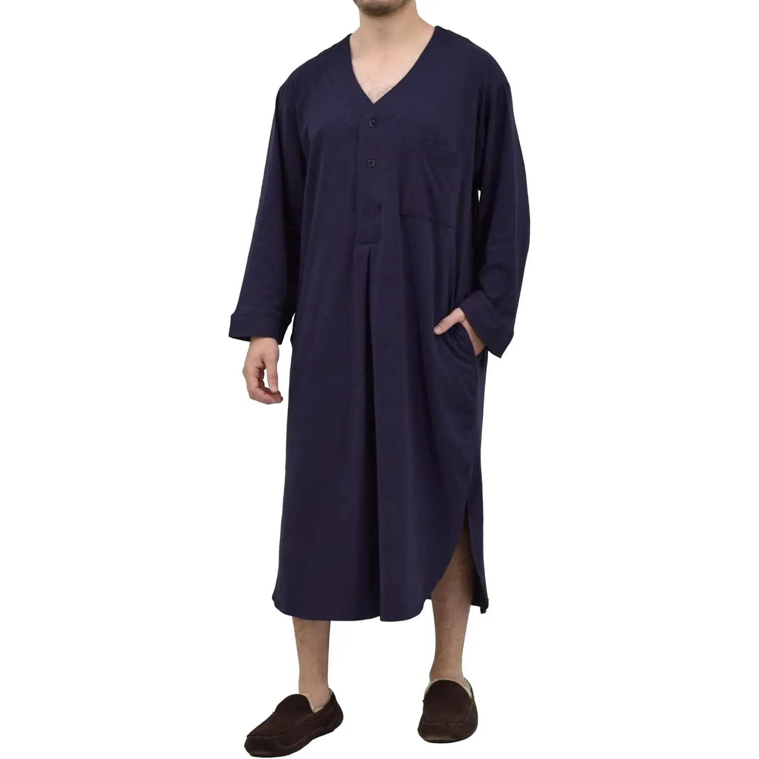Men's Cotton Knit Sleep Shirt | Long Pj Top | Henley Nightshirt Pajamas | Multi Packs