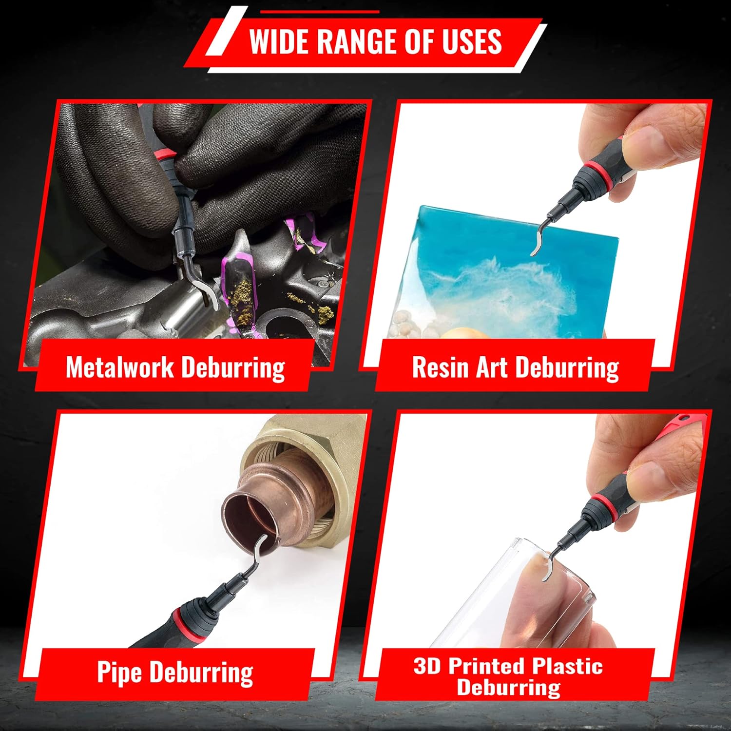 - Extendable  Deburring Tool with 16 Extra Swivel  - Works  Metal, , PVC Pipes, Copper, Plastic and  Printed Edges - Plumbing &  Printing Burr Removal Reamer Tool