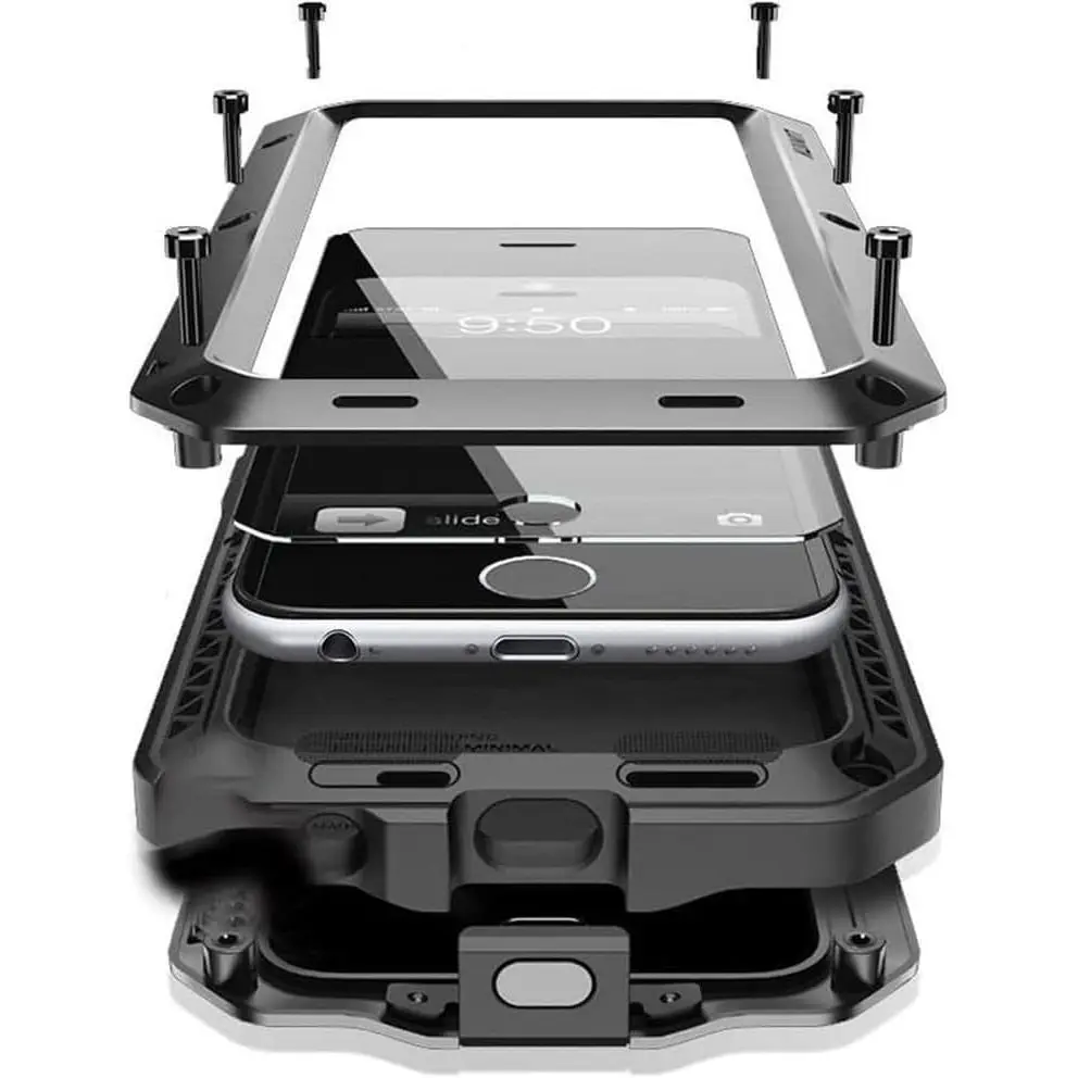 for iPhone 16 Pro Max Metal Case 6.9",Heavy Duty Shockproof Aluminum Alloy Tough Armour Military Phone Case,360 Full Body Protective Cover with Silicone Built-in Screen Protector - Black