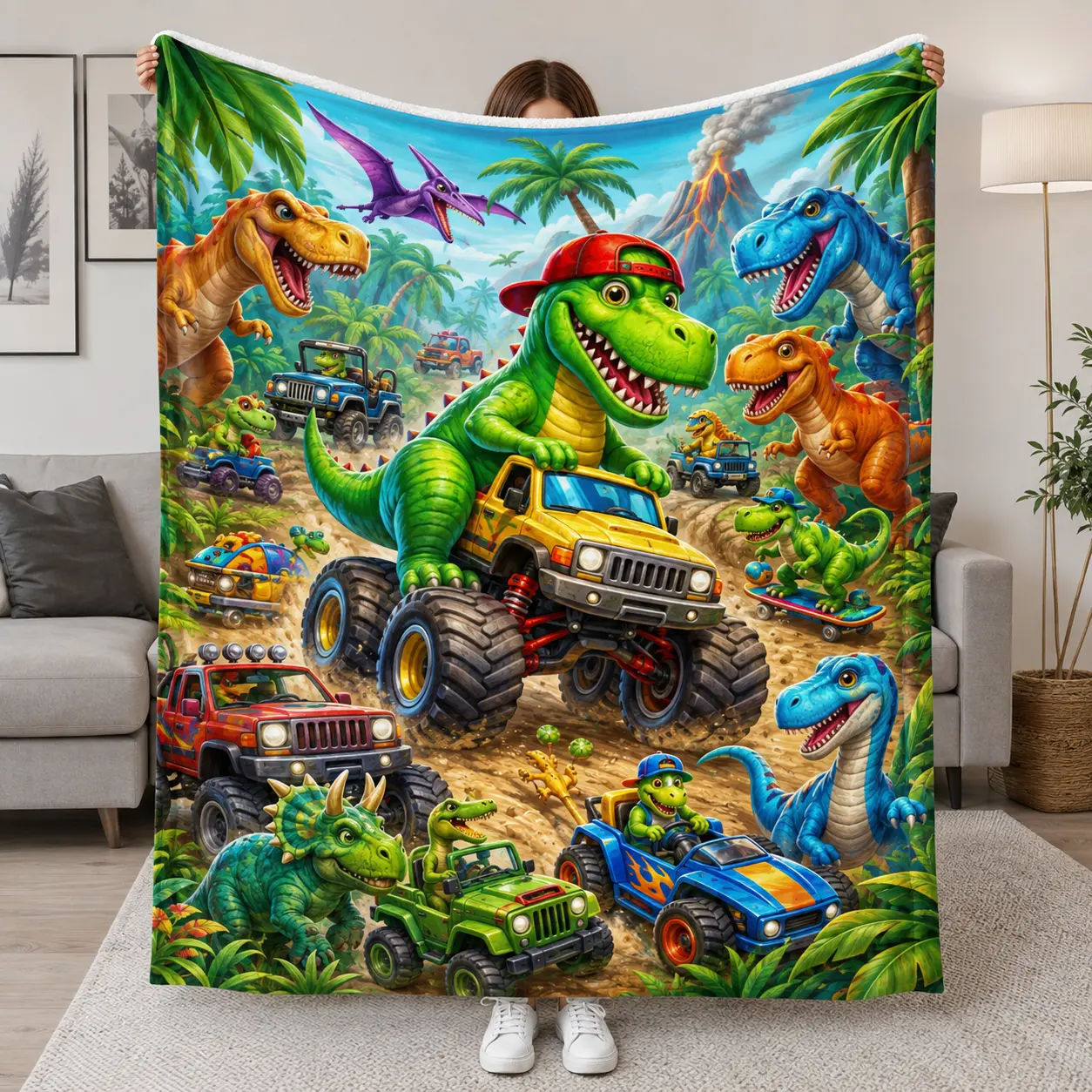 Dinosaur Truck Soft and Comfortable Blanket This Ultra-soft Flannel Blanket is The Perfect Gift for Children and Hobbyists Soft Warm Cozy Throw for Bed Sofa Nap Travel, Cute Home Decor