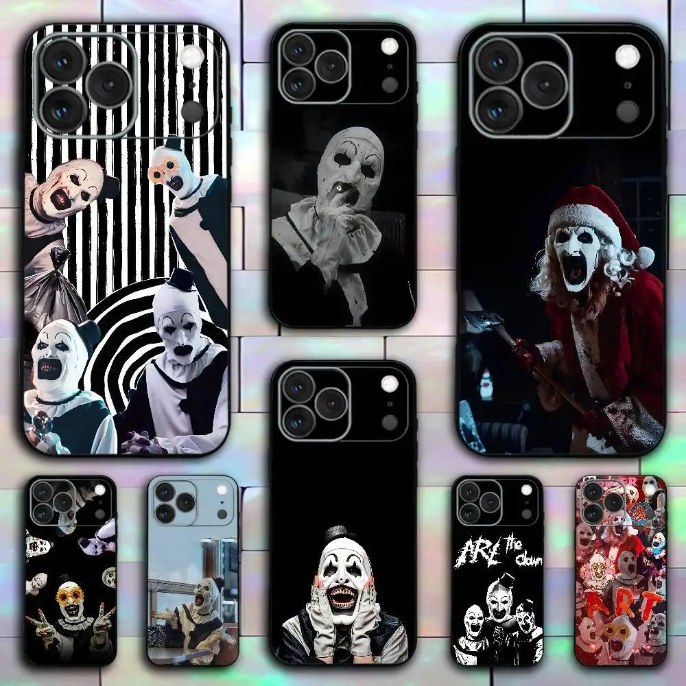 Art the Clown horror T-Terrifier Phone Case for iPhone 17,16,15,14,13,12,11,Pro,Max,Plus Phone Cover Silicone Black Shockproof