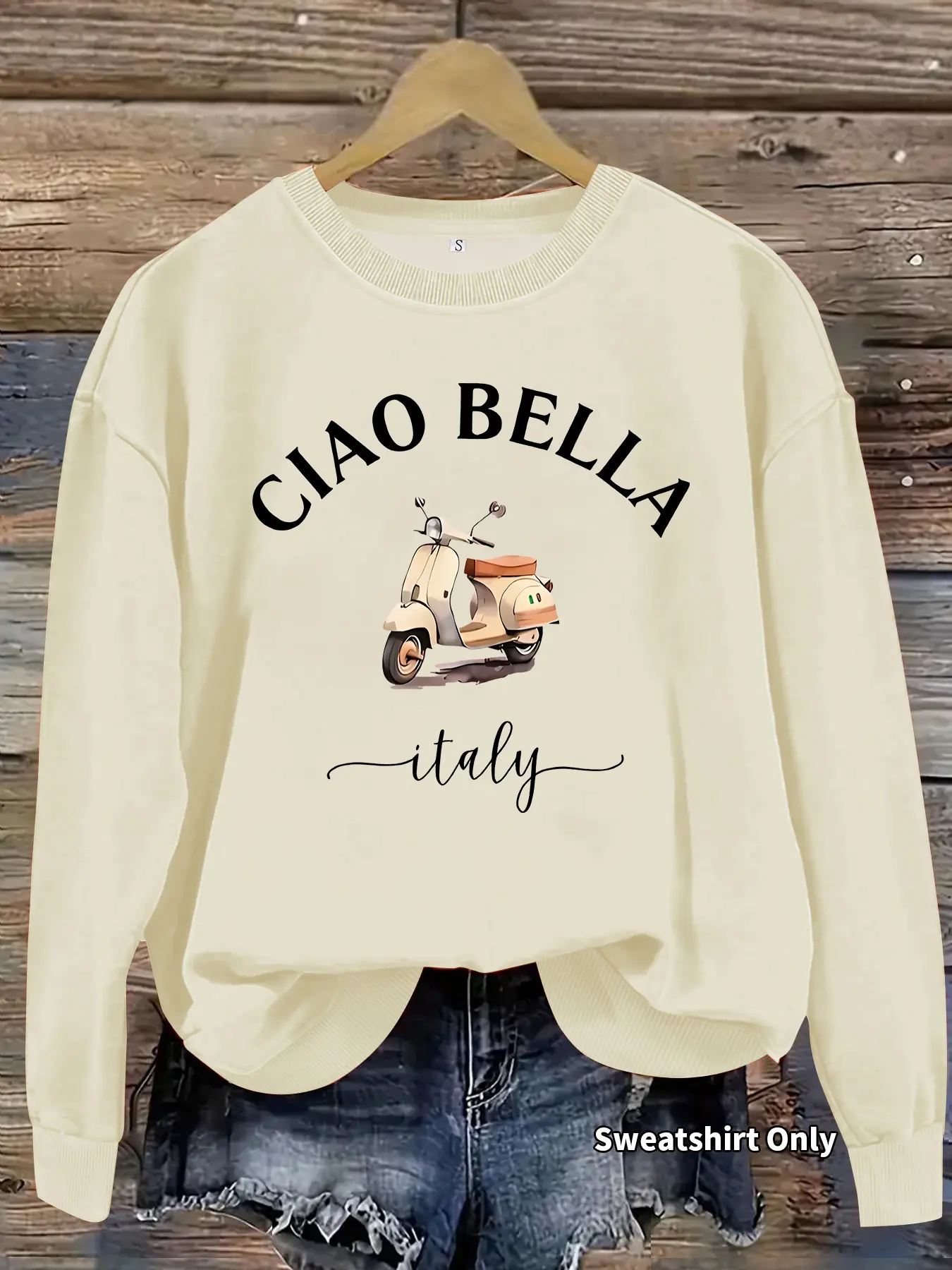 Women's Casual Ciao Bella Skateboard Graphic Sweatshirt, Soft Long Sleeve Round Neck, Fall & Winter Comfort