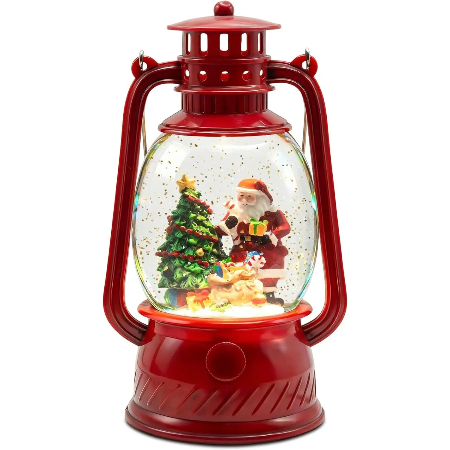 Christmas Snow Globes, 7.8" Santa Claus Christmas Glitter Lantern with 8 Songs, 6H Timer Battery & USB Powered Music Box for Christmas Table Decorations