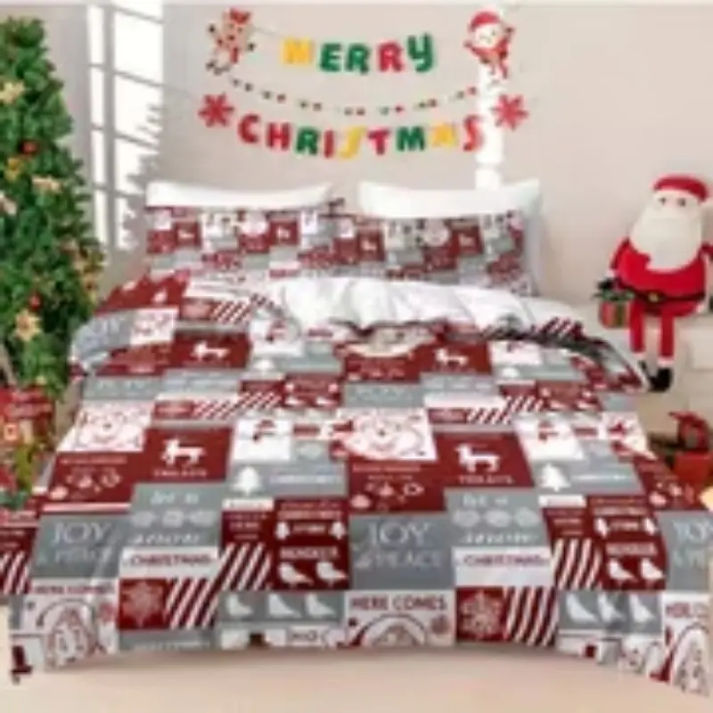 Christmas Santa Snowman Reindeer Print Duvet Cover Set, 1 Duvet + 2 Pillowcases, High-Definition Printing, Soft Comfortable Bedding