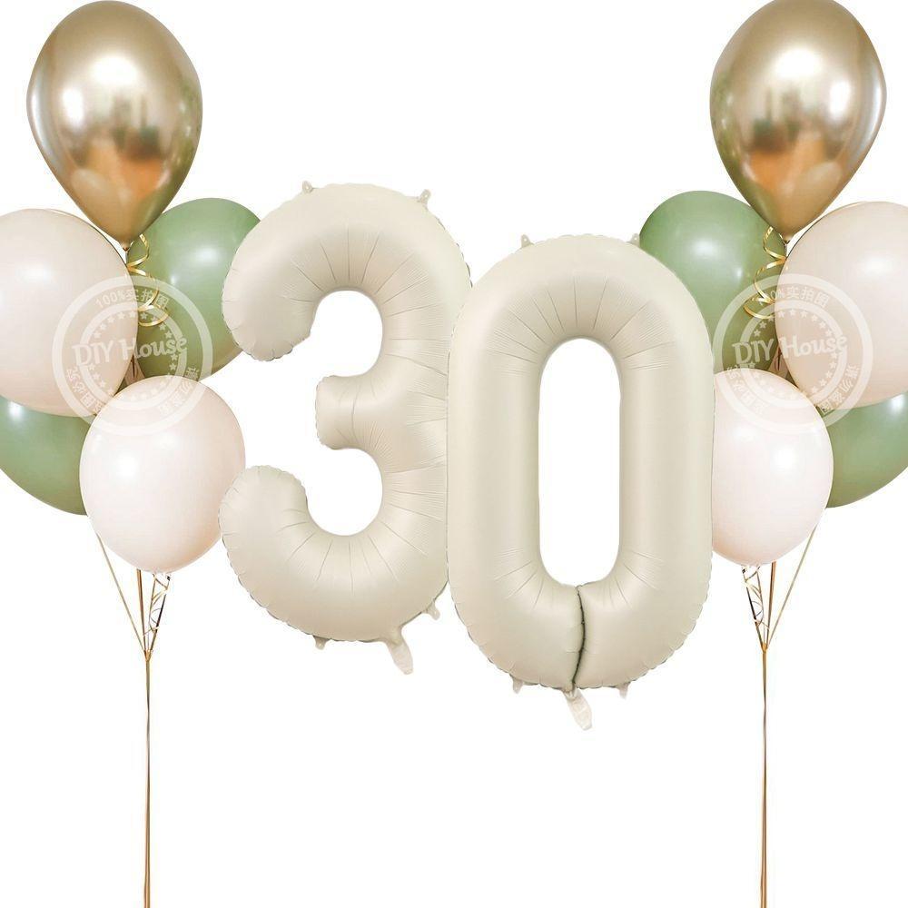 23pcs Avocado Green Balloons Tower With 32inch Creamy Number Balloon For 30 40 50 Birthday Decoration Kids Birthday Supplies