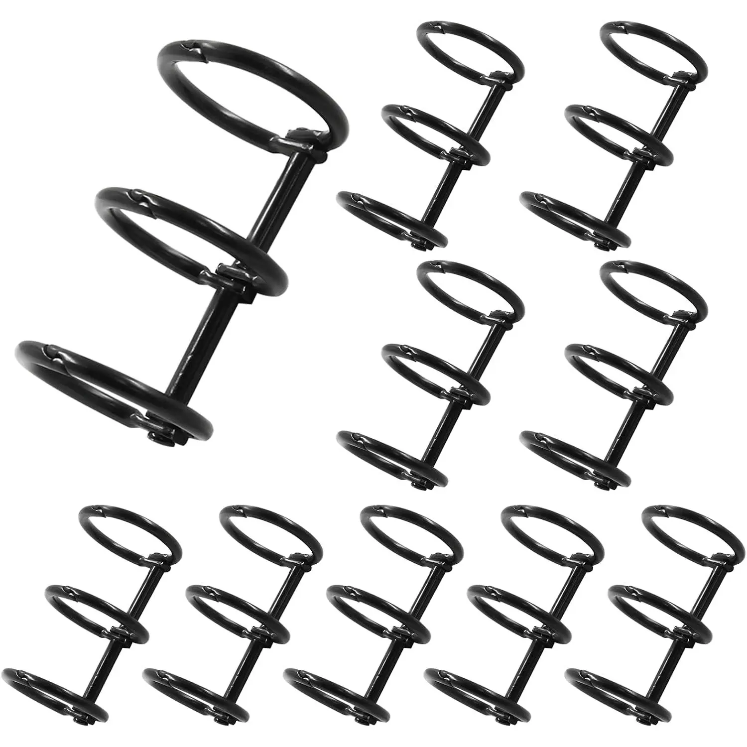 Stainless Steel 3-Ring Loose Leaf Binders - 10-Count 20mm Black Snap-Split Hinged Book Rings, Craft User Supplies for DIY Albums & Office Stationery
