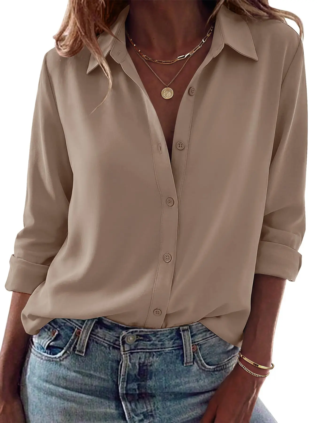 Women's Formal Casual Cute Long Sleeve Button Blouse, Fashion Versatile Simple Spring Fall Shirt Top, Workwear Upper Garment