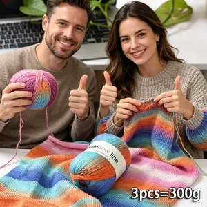 300g/3pcs Rainbow Gradient Wool Yarn, Medium Thick Crochet Thread, Handmade Knitting Material, Shawl, Sweater, Jacket, Hat, Scarf
