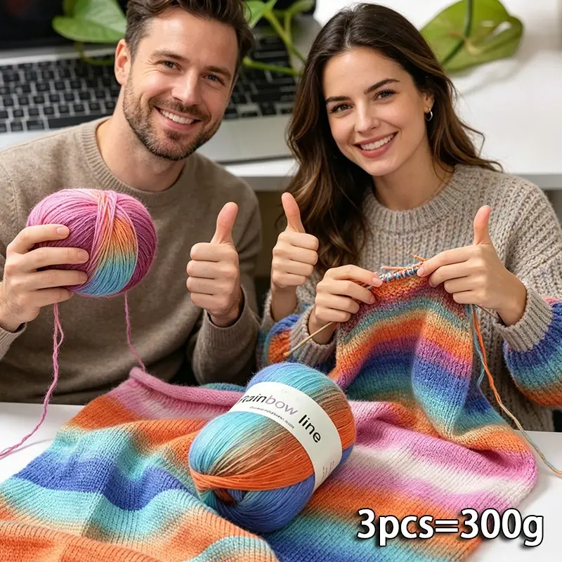 300g/3pcs Rainbow Gradient Wool Yarn, Medium Thick Crochet Thread, Handmade Knitting Material, Diy Knitting Supplies, Shawl, Sweater, Jacket, Hat, Scarf