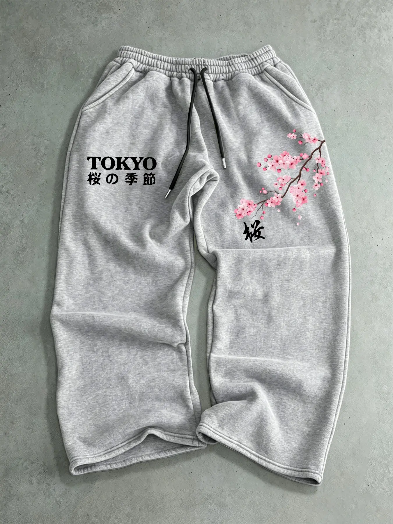 Men's Casual Fitted Graphic Pants, Tokyo Cherry Blossom Print, Spring & Fall Outdoor Wear, Comfortable Home Clothing