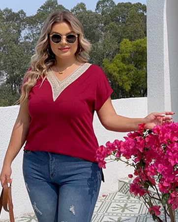 WIHOLL Womens Cap Sleeve Summer Tops 2025 Trendy Tank Tops Lace V Neck Loose Fit Shirts