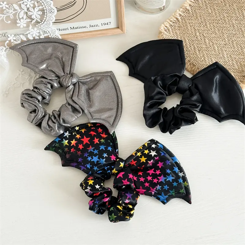 Women's Large Star-Shaped Black Bat Bow Fabric Scrunchie - Halloween Party Personalized Hair Accessory, Hairbands & Scrunchies