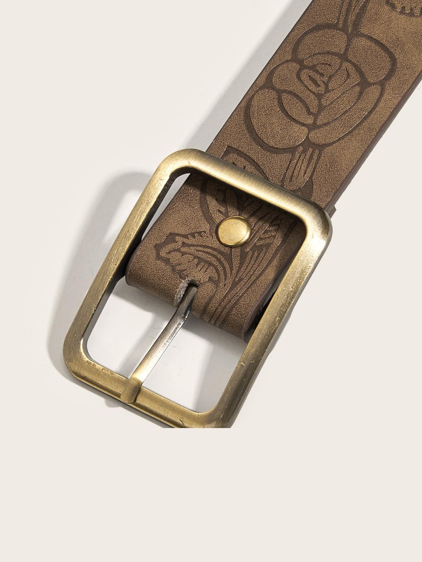 Simple Rectangle Metal Buckle Belt Vintage Printed Brown PU Leather Waistband Unisex Jeans Pants Decoration Belt Trendy Belt Pu Leather Belts Fashion Vintage Belts