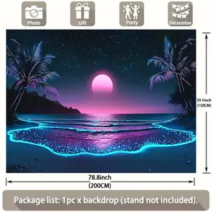 1pc UV Black Light Reactive Tapestry Wall Hanging - Neon Nightscape Beach Glows Under Fluorescent Light, No Electricity Needed, Horizontal Tropical Palm Tree & Starry Sky Design for Living Room, Bedroom, Dorm Decor, Bedroom Ambiance |   Nature-inspired