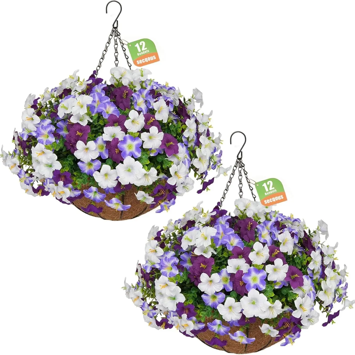 2-Piece Artificial Hanging Planter Set, Realistic Silk Morning Glory, UV-Resistant, Ideal for Porch, Patio, Balcony, Garden Decor, Patio Planters