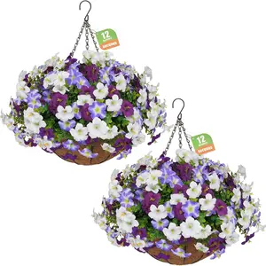 2-Piece Artificial Hanging Planter Set, Realistic Silk Morning Glory, UV-Resistant, Ideal for Porch, Patio, Balcony, Garden Decor, Patio Planters