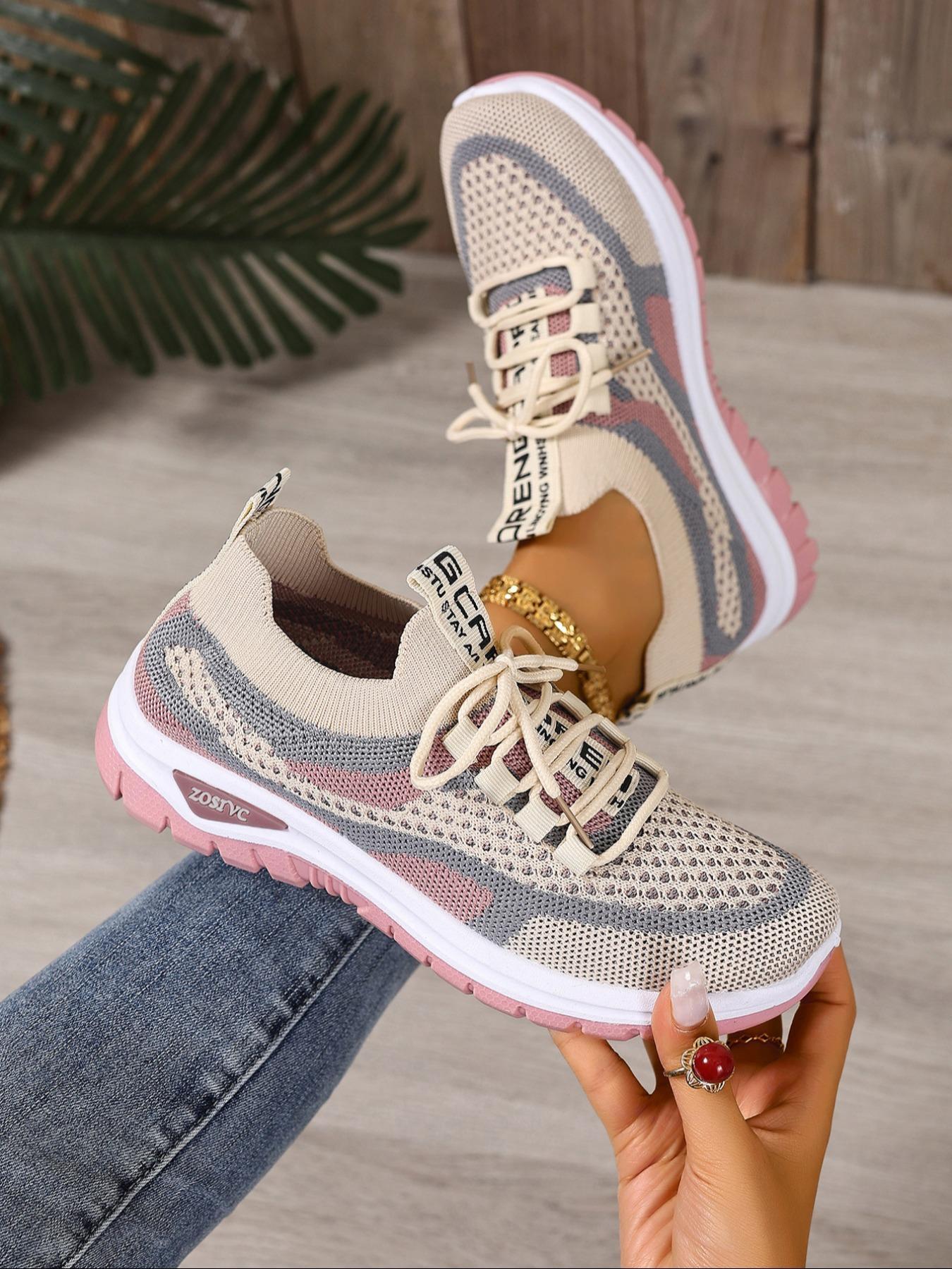 Women's Fashionable Mesh Breathable Lightweight Sneakers, Casual Comfortable Sports, Versatile Basic Shoes for Daily Wear, Casual Running Footwear