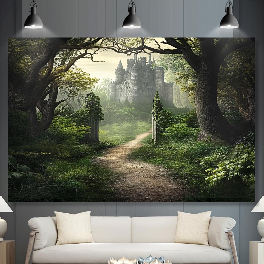 1pc 2D Flat Gothic Medieval Castle & Misty Forest Backdrop - Durable Polyester Banner in 3 (, , in) - Ideal for Room Decor & Themed Parties, Machine Washable, No Electricity Required
