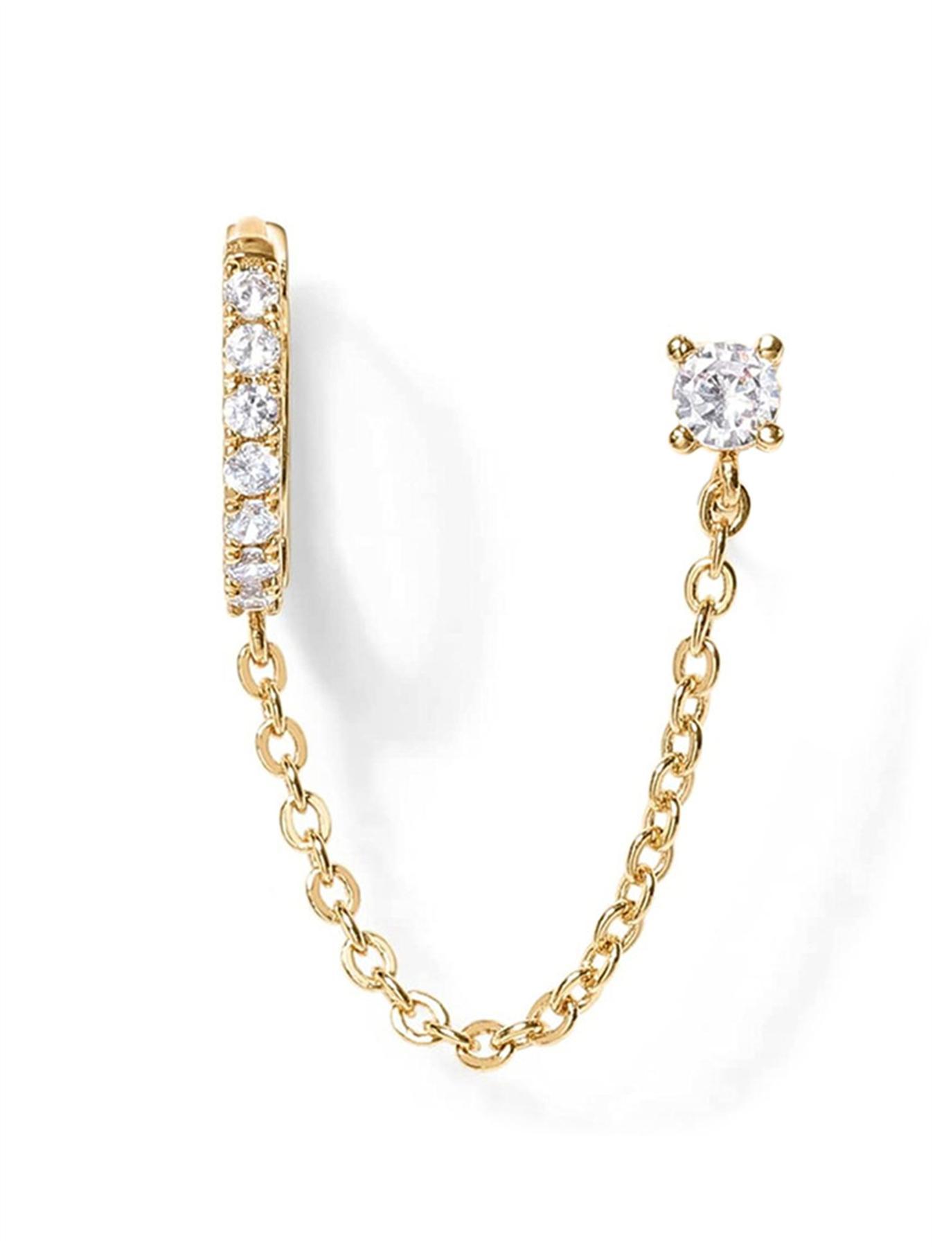 1pc Elegant Rhinestone Zirconite Decorated Hoop Dangle Earrings, High Quality Earrings, Trendy Chain Design Stud Earrings, Fashionable Jewelry for Women for Anniversary, Engagement, Wedding