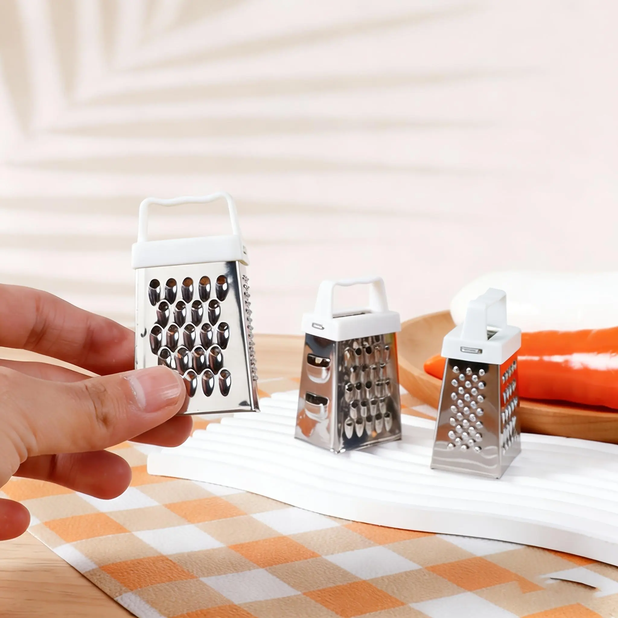 3pcs Mini Four-Sided Stainless Steel Cheese Grater, Multifunctional Household Vegetable Grating Tool, Metal Material Is Compact And Durable, Easy to Clean, Stackable Storage, No Electricity Required, Convenient Operation, Saves Kitchen Space
