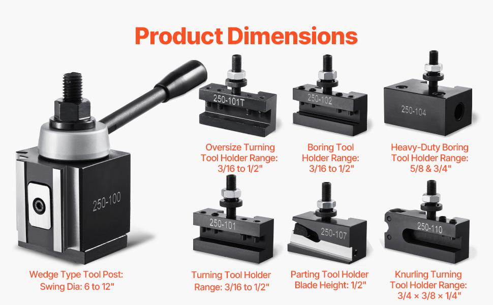 VEVOR Quick Change Tool Post Set, 8 Pcs, Includes Lathe Tool Holders, Wedge Type Tool Post with Turning Tool Holder Accessories, Fit for Mini Lathe Metal Lathe 6-12 Swing, Durable Steel Material VEVOR Quick Change Tool Post Set, 8 Pcs, Includes Lathe Tool Holders, Wedge Type Tool Post with Turning Tool Holder Accessories, Fit for Mini Lathe Metal Lathe 6-12 Swing, Durable Steel Material