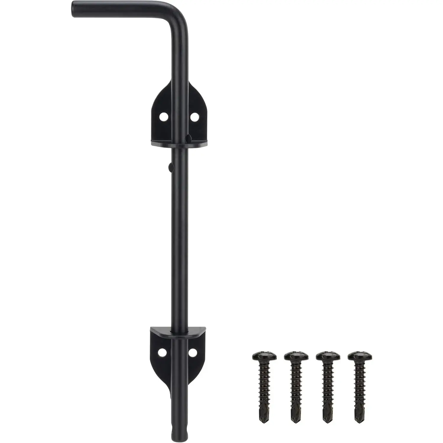 12 Inch Cane Bolt Gate Drop Rod Heavy Duty Gate Hardware, Gate Ground Latch for Wooden Fences, Metal Gates Doors Stopper for Gate Ground, Wrought Iron Gate Latches, Black Finish(1 Pack)