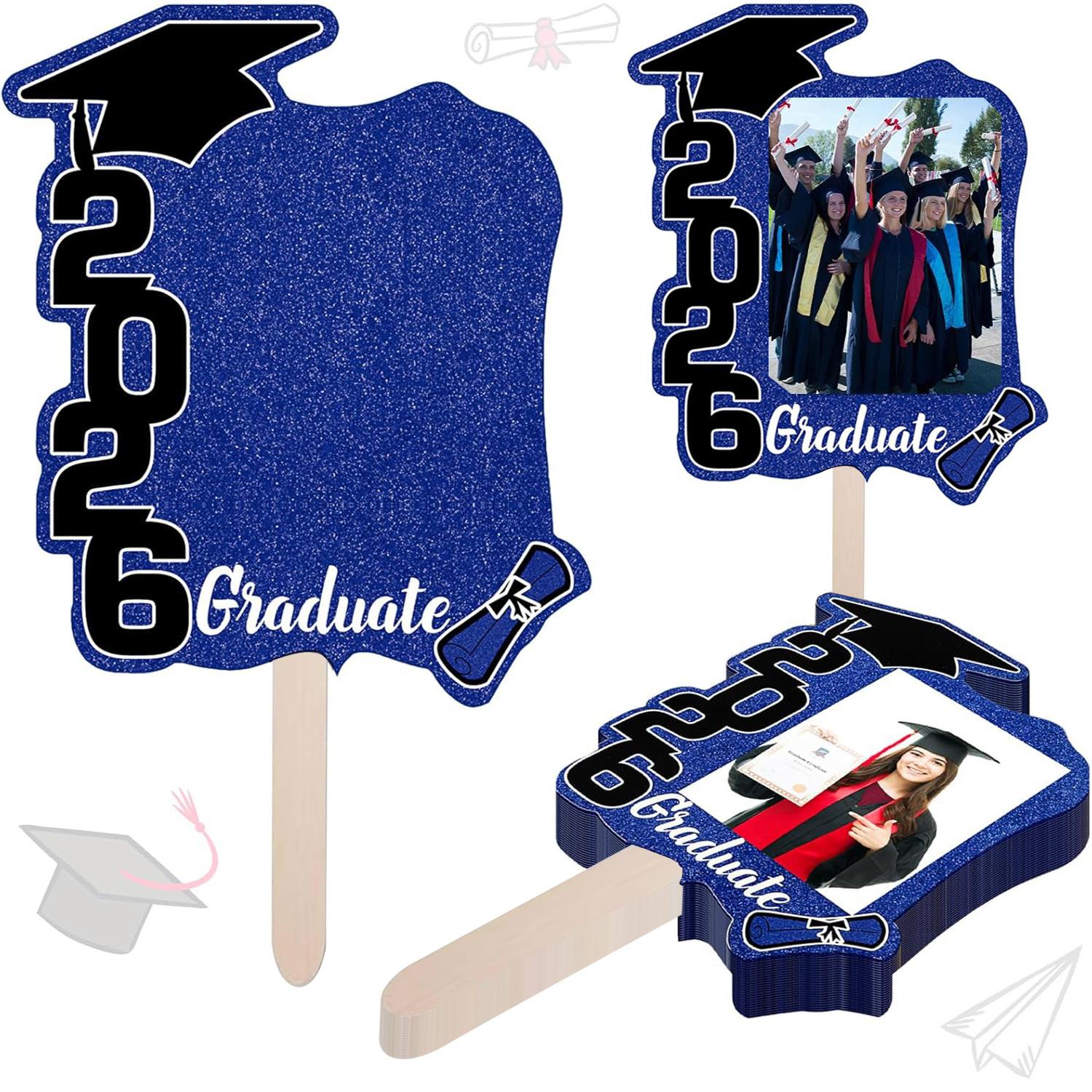 12 Pack Class of 2026 Graduation Fans with Handle Double Sided Grad Photo Props for Keepsake Gifts Graduation Party Supplies