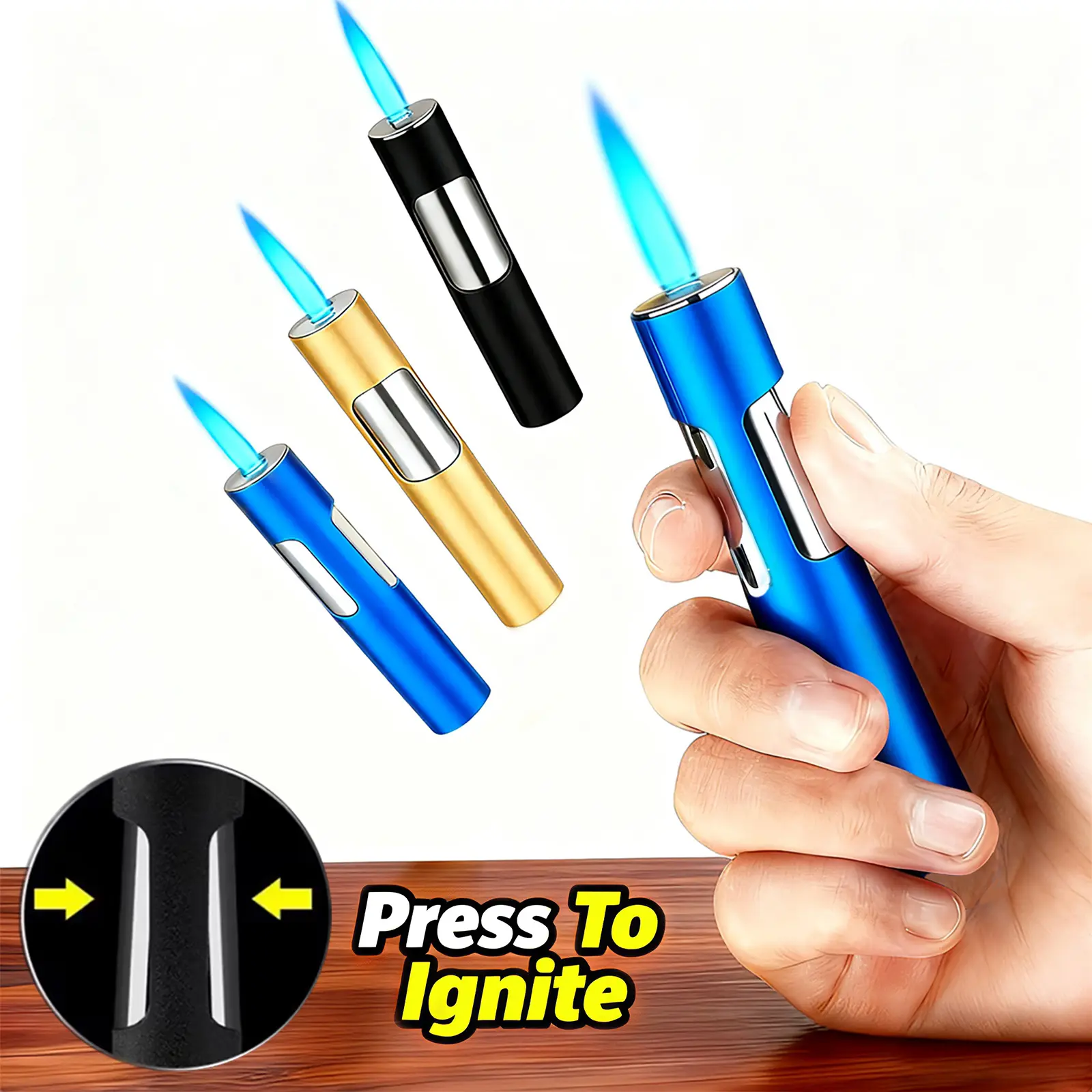 Windproof Portable Butane Torch Lighter with Push Button One-Finger ...