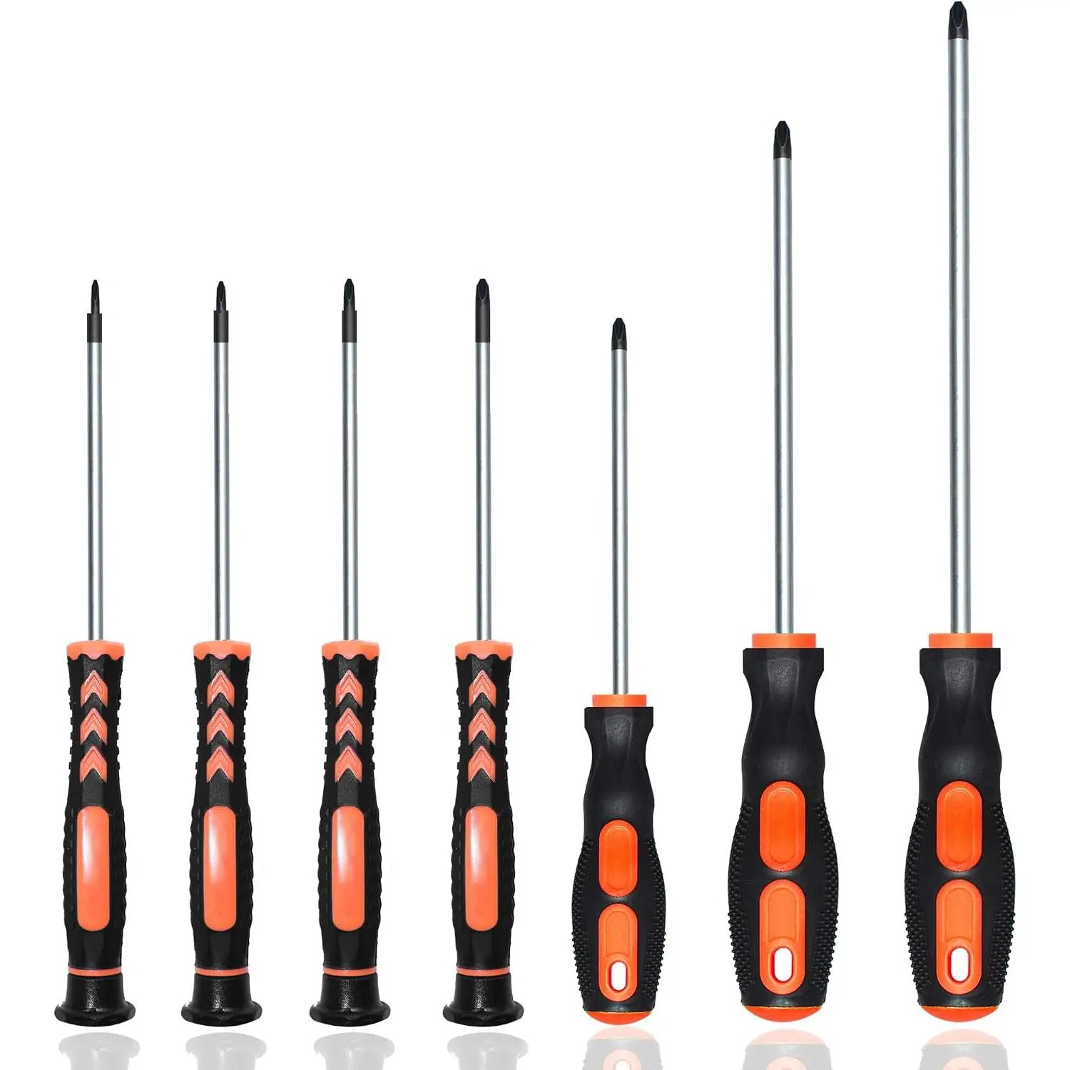 Phillips Screwdrivers Set 7 count Professional Kit PH000 PH00 PH0 PH1 PH2 1/16" 5/64" 3/32" 1/8" 5/32" 13/64" 15/64"  Grip Handle Long