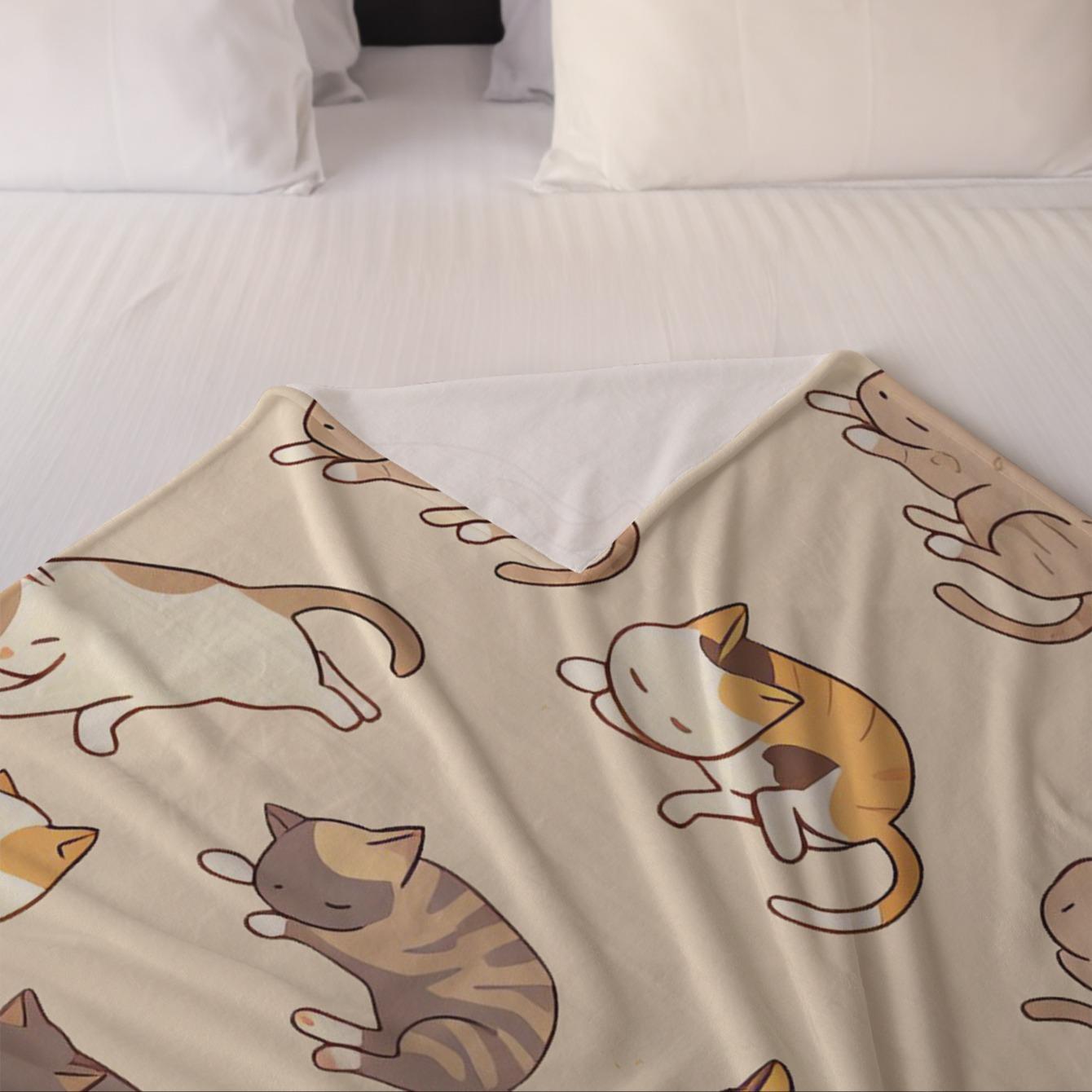 Cute Cat Pattern Blanket, 1/2/3 Counts Soft Comfortable Throw Blanket, Travel Sofa Bed Blanket, Home Decoration, Birthday Gift Blanket