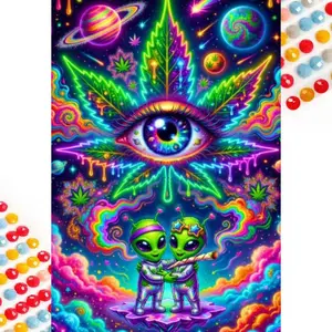 1pc, 5D, DIY, round diamond painting kit, universe, alien mosaic, diamond art, home decor, best gift for friends and family