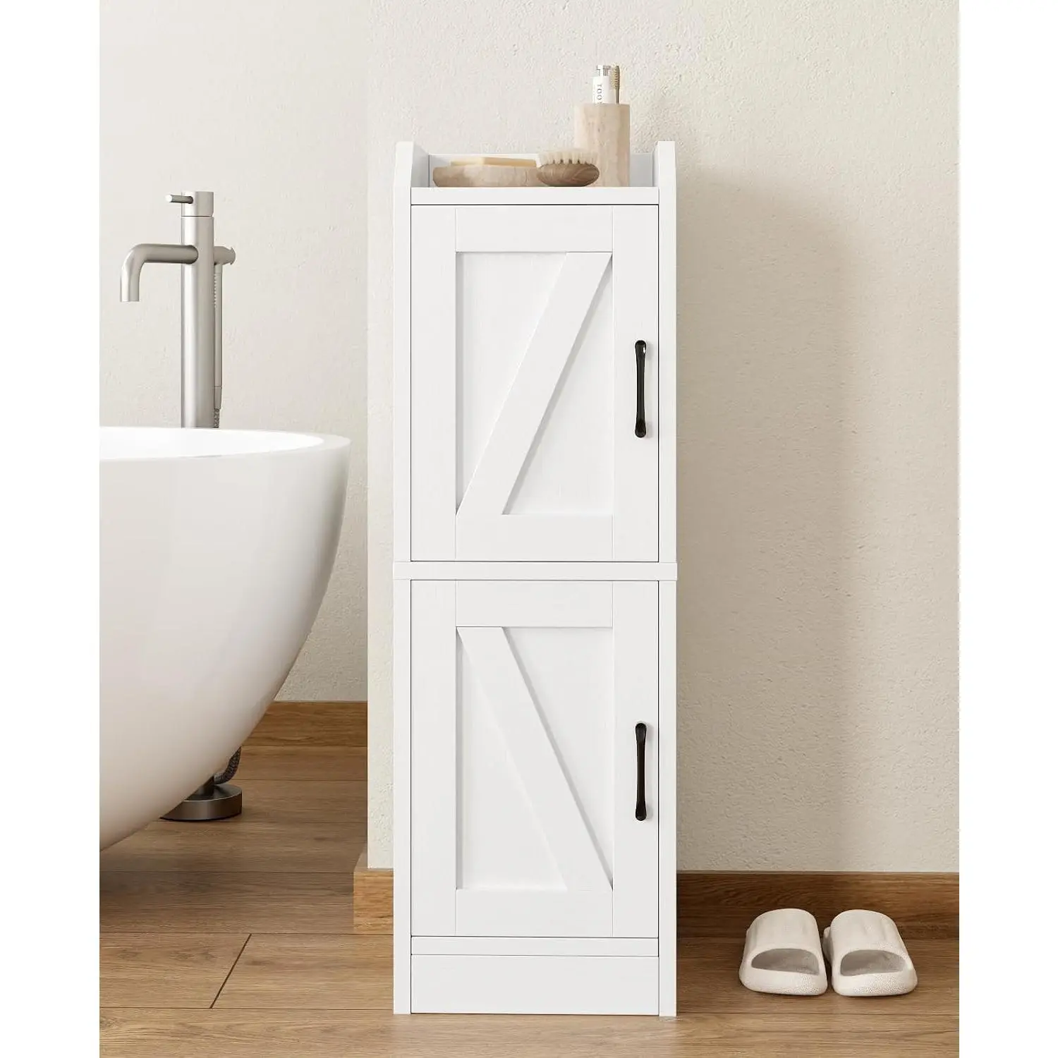 Narrow Bathroom Storage Cabinet with 2 Doors and Shelves, 9.8" W Small Storage Cabinet for Toilet Paper Storage, Slim Cabinet for Small Spaces, Bathroom, Kitchen, 9.8" W × 7.9" D × 29.5" H, WhiteGift.