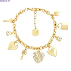 Love Lock Bracelet Unique Jewelry Inlaid with Water Diamond Peach Heart for Women