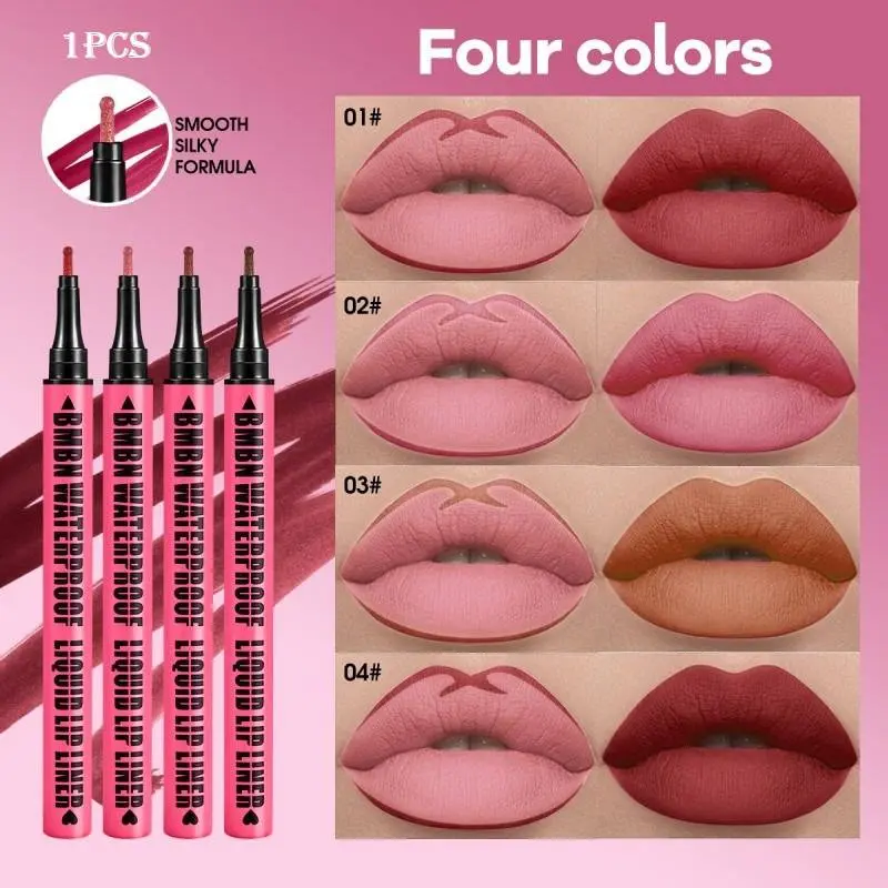 4 Colors Waterproof Liquid Lip Liner Stain Lip Lacquer Lipliner Smooth Silky Formula Matte High Pigment Smudge Proof Lip Gloss Lipstick Long Lasting Transfer Resistant Lip Outline Pen Daily Nude Lip Makeup