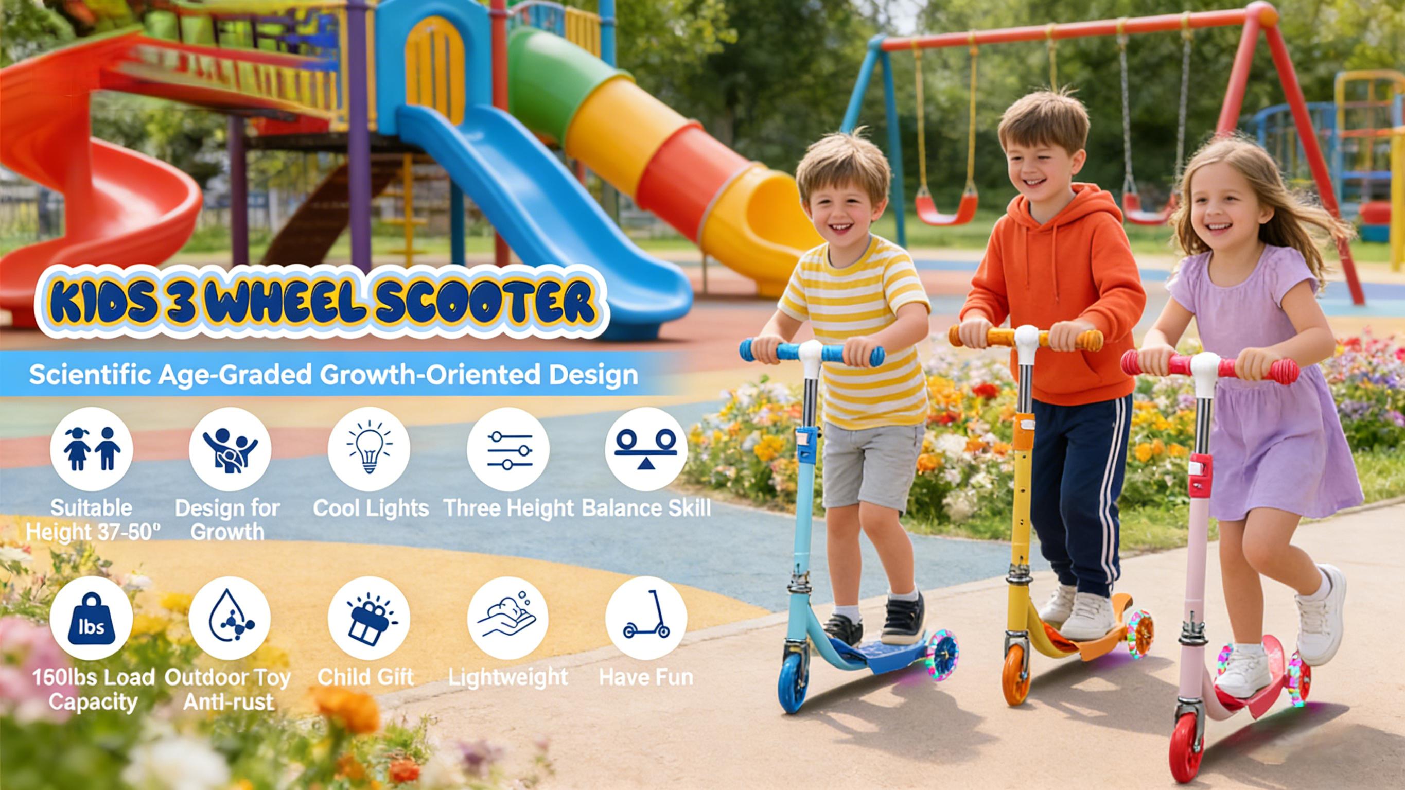 Kids Kick Scooter, Cool LED Light Up Scooter for Kids  3 Height Adjustable  Awesome Flash Wheels, Birthday gifts for boys and girls ,Outdoor sports are suitable for 3 4 5 6 7  years old.