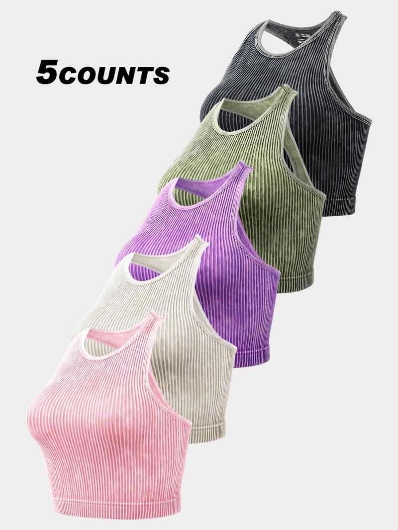 Women's Solid Racerback Sports Tank Top, Breathable Workout Tops, Casual Sleeveless Round Neck Top for Yoga Gym Workout Running, Ladies Sportswear for Spring & Fall