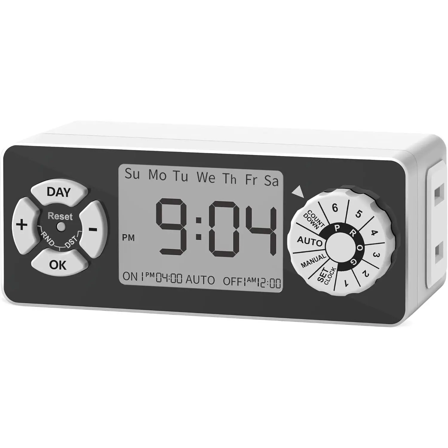 Digital Timer Outlet, Dial Programmable , Indoor Plug in Light Timer, 2 Polarized Electrical Outlets for Lamps, 6 Sets of Programs, 15A/1875W