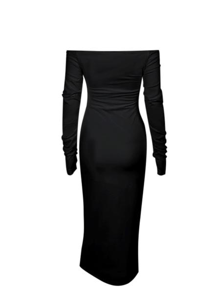 Women's Elegant One-Shoulder U Neck Dress, Thin Fabric Tight-Fitting Fall & Winter Fashion, Stylish Kint Design for Ladies, Formal Wear
