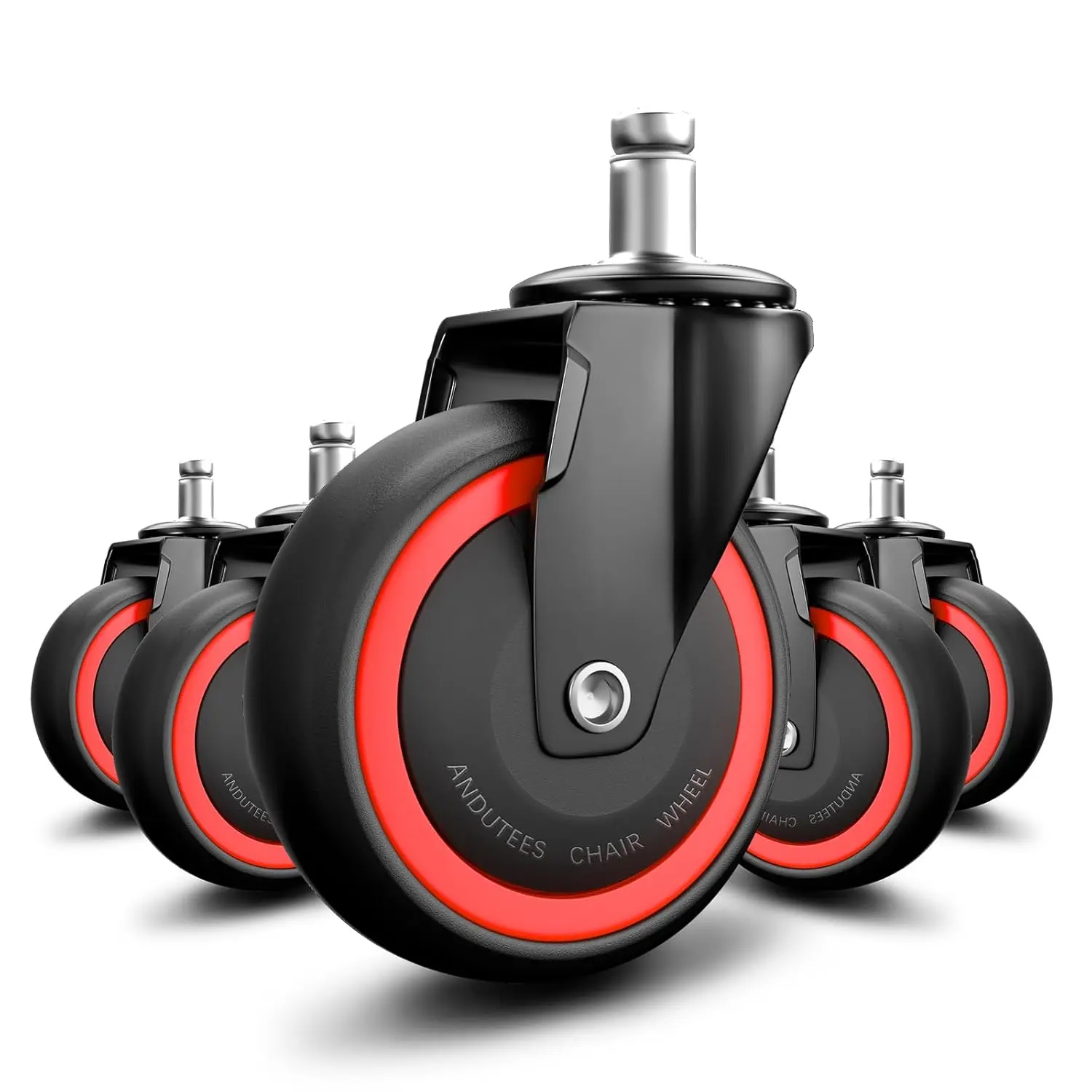 Office Chair Wheels, 3 Inch Duty Anti-Tangle Nylon Roller Wheels Set of 5, Office Desk Gaming Chair Black Casters for Floors Carpet (11x22mm)