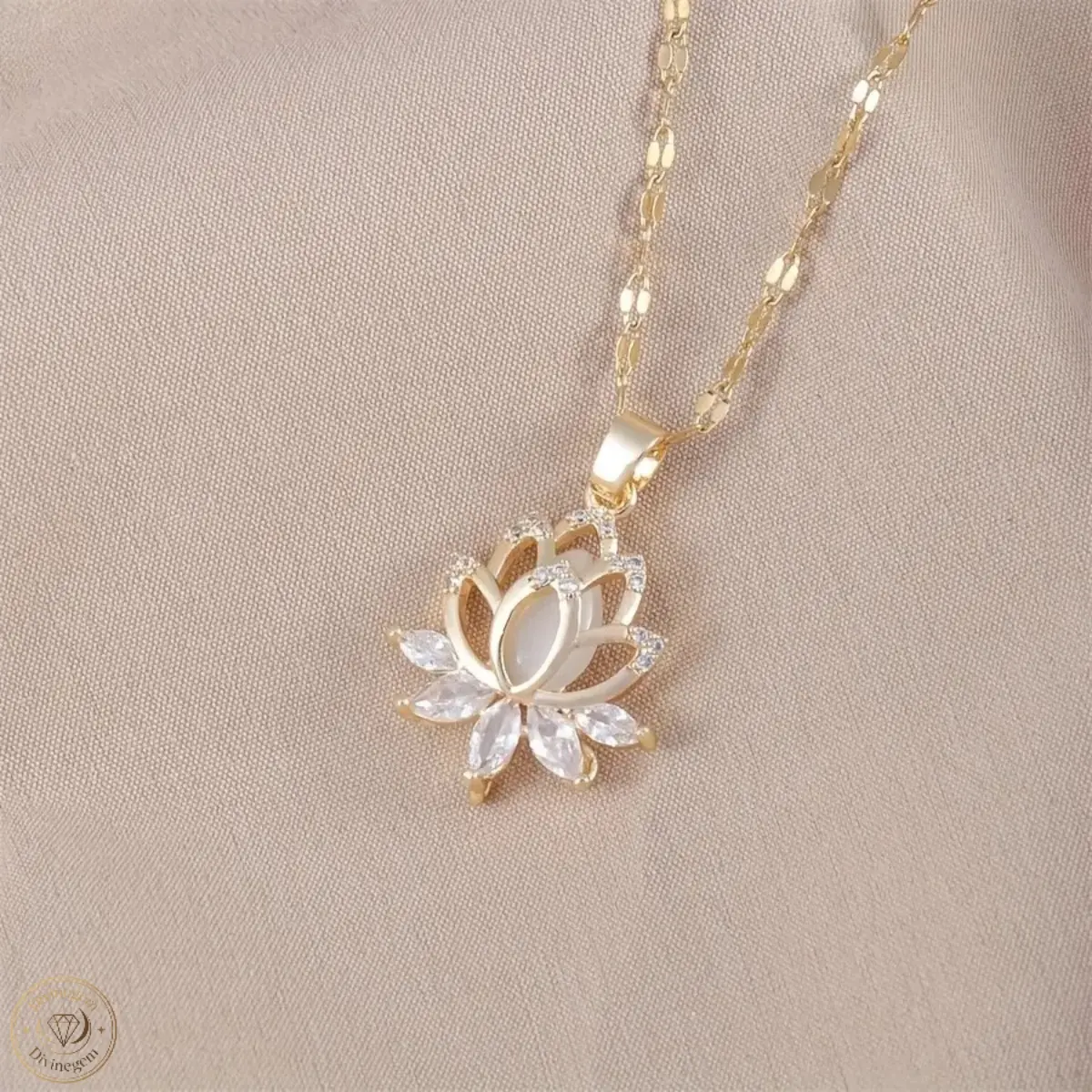 Gold Lotus Pendant Necklace For Women, Dainty Cubic Zirconia Flower Charm, Delicate Layerable Spiritual Jewelry For Daily Wear, Date Nights And Special Occasion Gifting