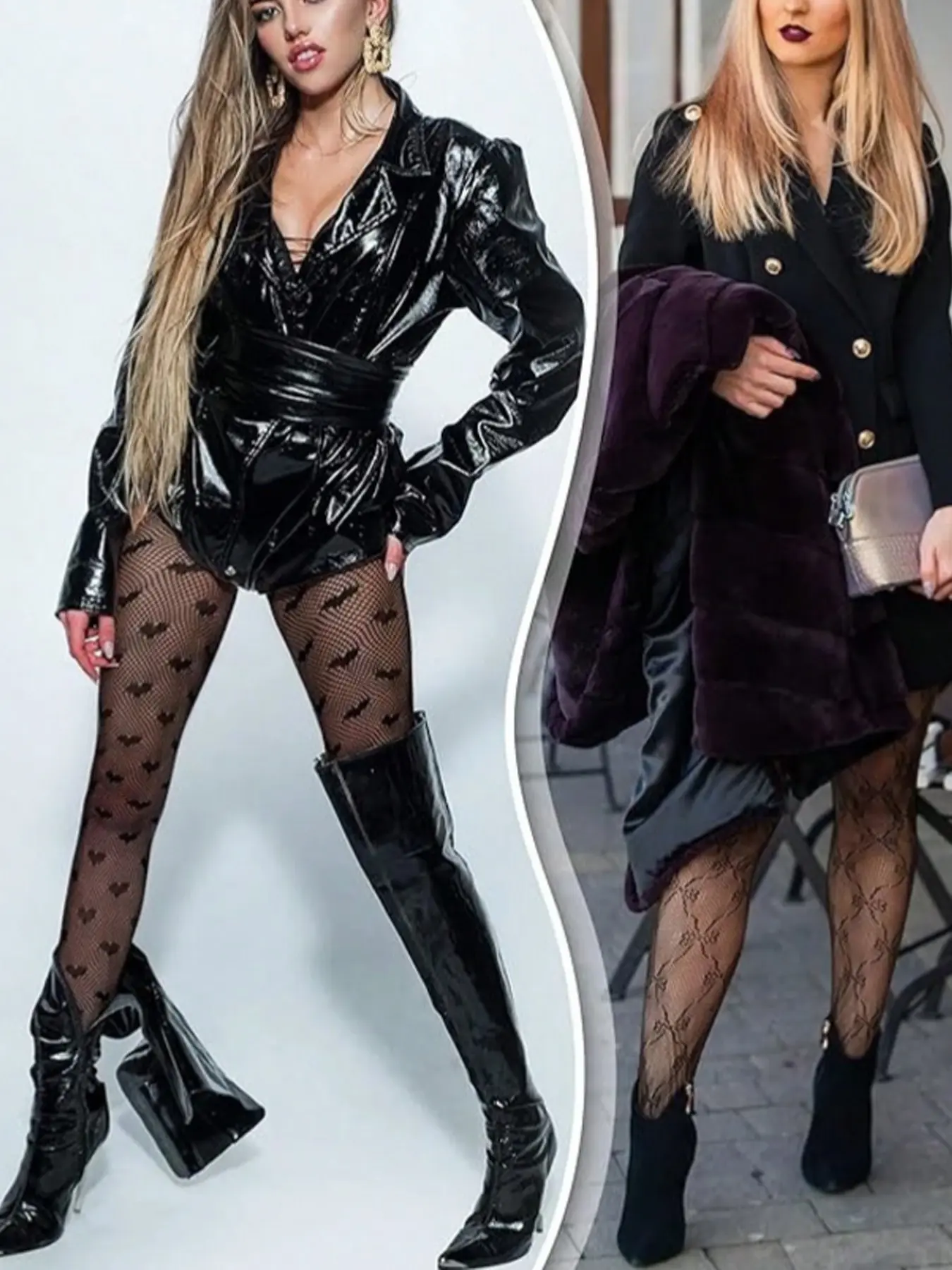 2 Pairs Sexy Dark Style Bow Heart Pattern Fishnet Stockings, Fashion, Stage Performance, Cosplay, Christmas Party, Y2K Style, Slim-Fitting
