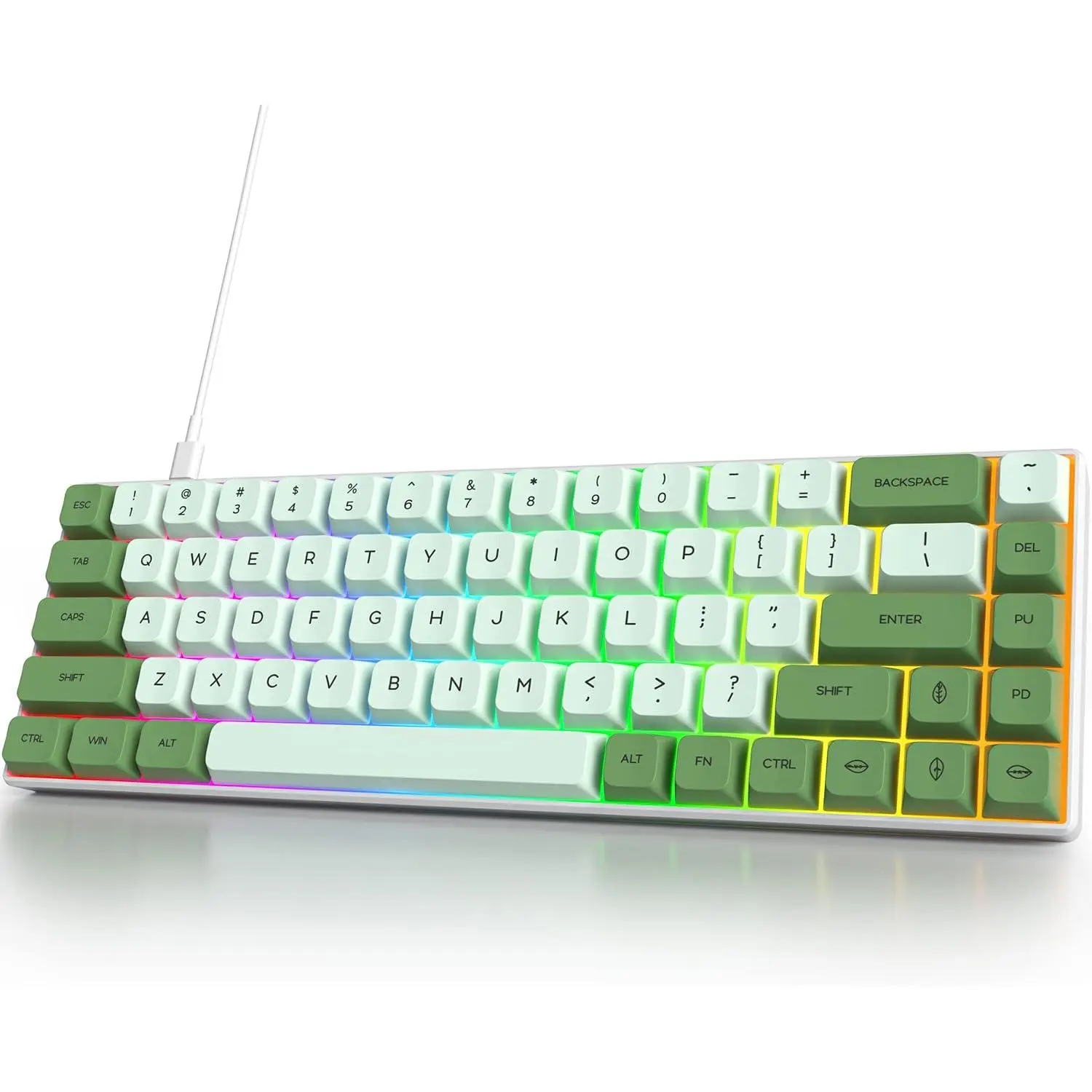 Wired 65% Percent Mechanical Gaming Keyboard Creamy Keycaps with Red  Ultra Compact RGB 60% Cute Green Gaming Keyboard N-Key Rollover for PC Gamer (Matcha/68 Red )