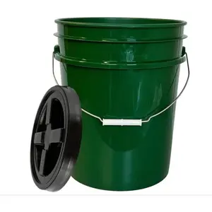 House Naturals 5 Gallon Food Grade BPA Free Container Dark Green Bucket with Screw On Black Lid